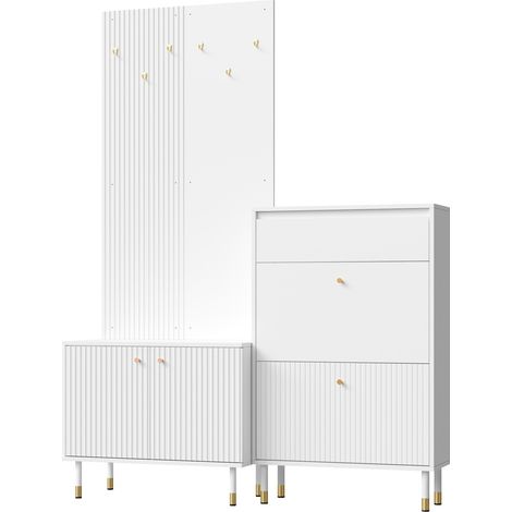 Flurmöbel mit Klappschuhschrank und 2-türigem Schrank, Weiß (1/5)