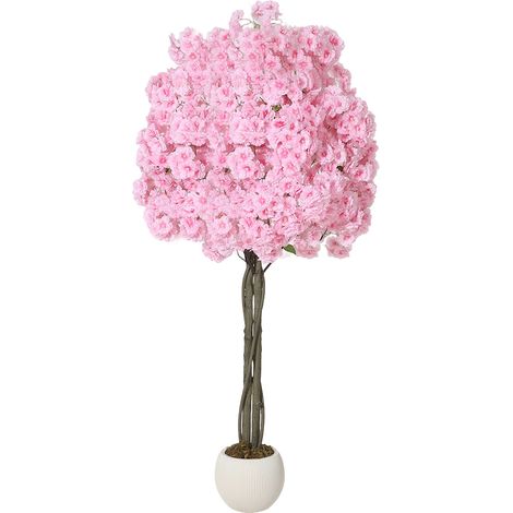 Arbre de cerisier artificiel réaliste – Fleurs de soie roses, tronc naturel, plante décorative élégante avec pot – Pour intérieur/supplérieur, salon, bureau, mariage – 5FT (1/5)