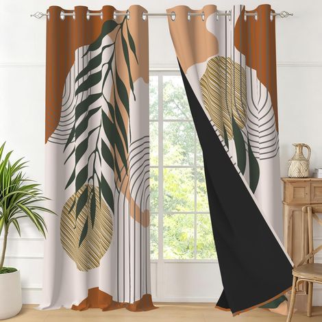 Abstract Boho Terracotta Leaves Blackout Curtains, Thermal Insulated Anti Cold and Heat Curtains, Eyelet Curtains for Bedroom, Kitchen, Window, 2 Pieces, 140 x 200 cm (1/5)