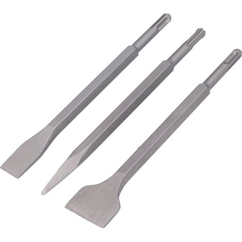 3-teiliges Set Meißel-Hammerbohrer aus Kohlenstoffstahl mit flacher Spitze für Fliesen- und Betonarbeiten, mit rundem Griff (1/5)