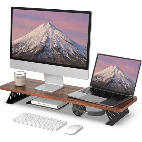 Support Ecran PC, Pieds Métal, Ordinateur Moniteur TV, Marron, 80cm (1/5)