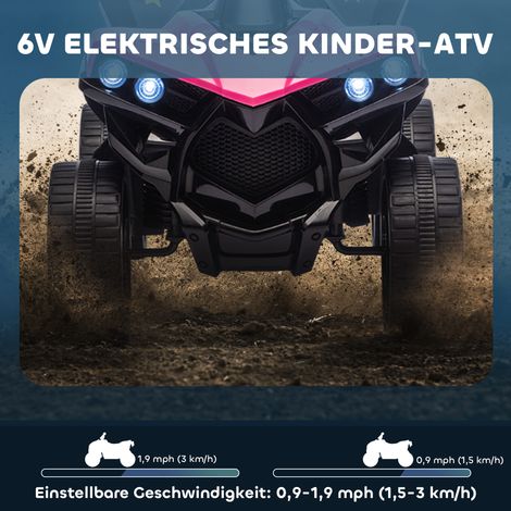 Quad électrique enfant 6V, marche avant/arrière, musique et phares LED, couleur rose