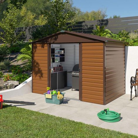Abri de jardin métal aspect bois Yardmaster 5,3 m² + kit d'ancrage (1/5)