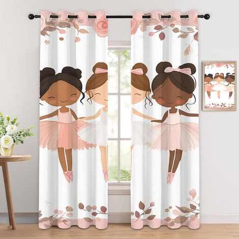 Rideau Occultant Ballet - Décoration Ballet, Rideau Thermique Motif Fille Danseuse Ballerine Princesse, Lot de 2 Rideaux Opaque à Oeillets pour Fenetre Chambre Salon, 140x160 cm (LxH) - 2x L 140 X H 1 (1/5)