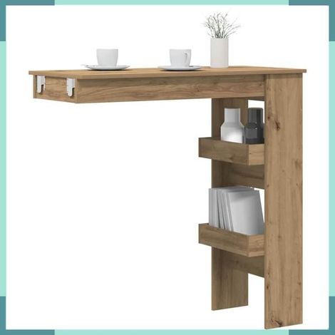 856861 Table de bar murale chêne artisanal bois d'ingénierie (1/5)