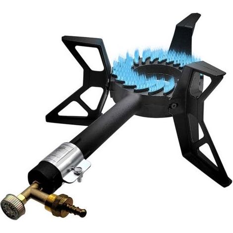 Réchaud à gaz 3 brûleurs – Fonte et laiton – 8,5 kW – Butane/Propane – Usage extérieur uniquement – Connecteur G1/2 inclus (1/4)