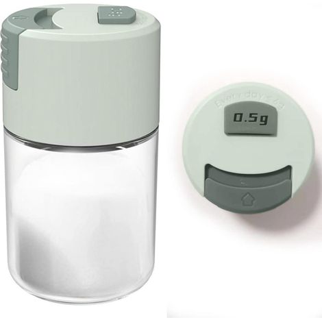 Präziser Salz- und Pfefferstreuer, 1/8 Teelöffel (0,5 g) pro Pumpstoß, mengenkontrollierter Gewürzspender, luftdichte Klarglasflasche für Campingküchen, gesunde Ernährung (grün) (1/5)