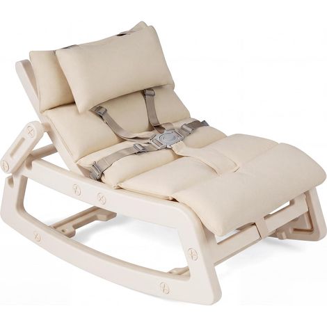 COSTWAY Fauteuil à Bascule Enfant avec Coussin et Appui-tête Amovible, Chaise à Bascule en HDPE avec Dossier Réglables, Rocking Chair pour Intérieur Extérieur, Charge 80kg pour 6 Mois+ (Beige) (1/5)