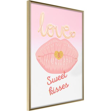 Affiche Murale Encadrée "Pink Kisses" 21 x 30 cm Or