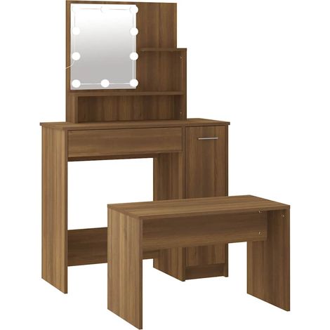 Maison Exclusive - Set Tavolo da Toeletta con LED Rovere Marrone Legno Multistrato (1/5)