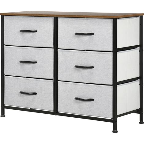 Commode 6 tiroirs en tissu 80x30x62.5 cm marron noir gris