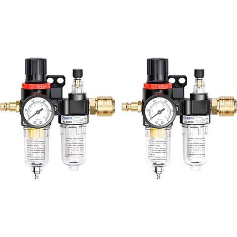 2-teiliger Druckluft-Druckminderer, Wasserabscheider, Ölabscheider mit Manometer, 1/4"-Schnellkupplungen, Druckluftregler, Kompressorzubehör, Filter, Werkzeug (1/5)