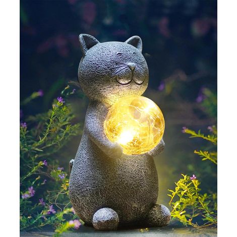 Statue Chat Solaire LED Décoration Jardin Gris pour Terrasse Patio Balcon Compatible Extérieur Cadeau Amoureux Chats Durable (1/5)