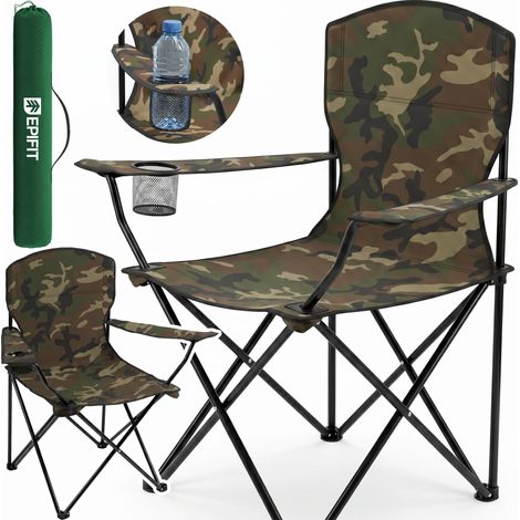 Chaise de camping/pêche pliante, légère, confortable, avec accoudoirs, supporte jusqu'à 120 kg, GO250, camouflage (1/5)