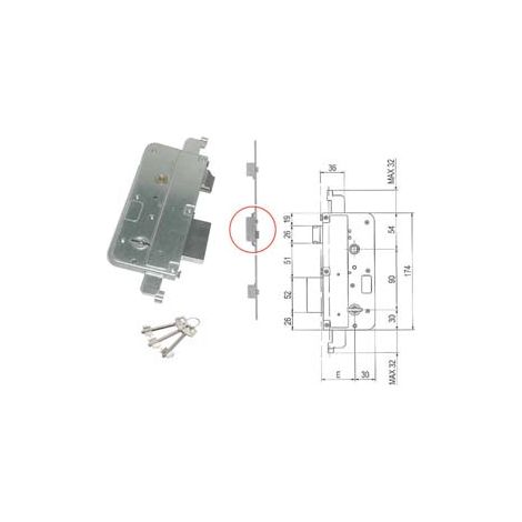 SERRATURA MULTIPUNTO DOPPIA MAPPA 2 MANDATE CATENACCIO+SCROCCO 580  mm.50 (00580 00 50 3C 00)    SAB