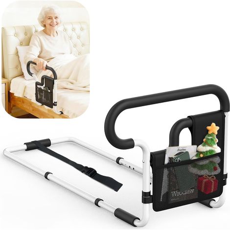 Barrière de lit adulte – Barre d’appui anti-chutes en acier au carbone – Poignée rembourrée – Poche de rangement amovible – Charge 136 kg (1/5)
