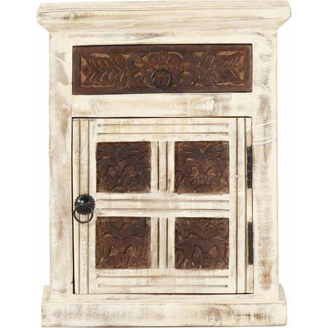 vidaXL Mesita de noche de madera maciza de mango blanco 40x30x50 cm (1/2)