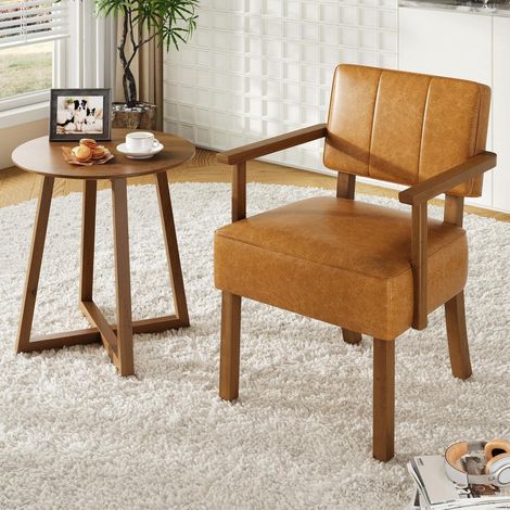 Lounge-Sessel aus PU-Leder mit Holzbeinen, braun (1/5)