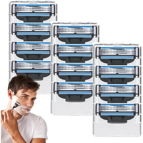 Confezione da 12 lame di rasoio compatibili con Mach 3, lame di ricambio per rasoi da uomo, design anti-intasamento, tecnologia di giunzione anteriore, lame Gillette Mach 3, nanometro a 3 strati per u (1/5)