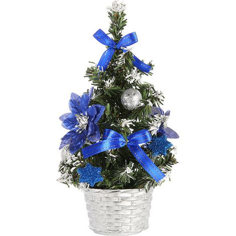 Künstlicher Tischweihnachtsbaum mit Dekoration, blau, für drinnen und draußen, 20 x 12 x 12 cm (1/2)