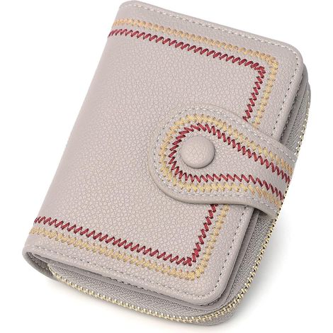 Portefeuille court en cuir PU pour dames avec fermeture à glissière (gris),
