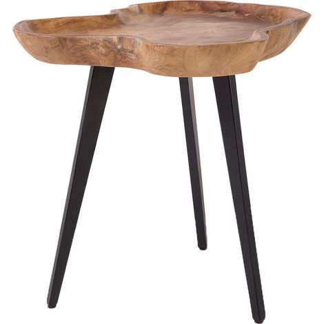 Mesa auxiliar de madera clara teca trípode base de acero bandeja superior besa decorativa de estilo rústico Elsa