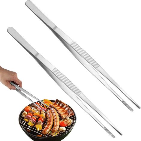 Pinces À Nourriture - 30 Cm - Embouts Dentelés Précis - Acier Inoxydable - Pour Cuisine Grillade Pâtisserie - 2 Pièces (1/5)