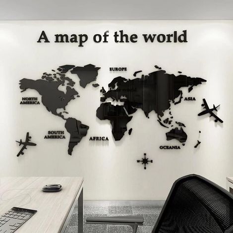 3D Art Carte Du Monde Muraux Sticker Murale Wall Décoration Décor Stickers Sticker Autocollant Murale Muraux Wall DIY Acrylique (Noir, 180  100cm) (1/4)