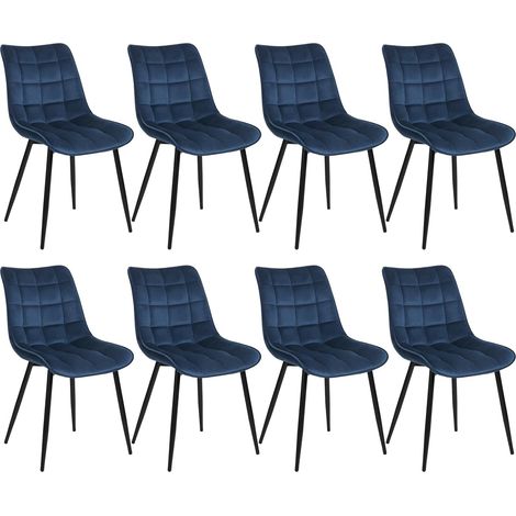 WOLTU Set of 8 Soft Velvet Chairs with Padded Seat and Metal Legs for Dining Room, Living Room and Kitchen Room - Blue (1/5)