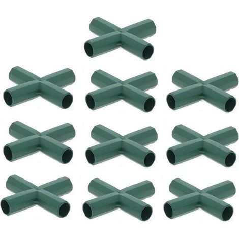 JSSEVN - Pack of 10 Greenhouse Frame Connectors for garden frames, fruit cages, fences, greenhouse frames, connectors (16mm, Flat / 4 holes) (1/4)