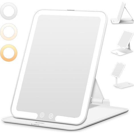 Miroir Maquillage Lumineux Rechargeable, Pliable et Portable, Blanc 3 modes d'éclairage, luminosité réglable, miroir de table ultra-fin pour maquillage, retouches et soins du visage (1/5)