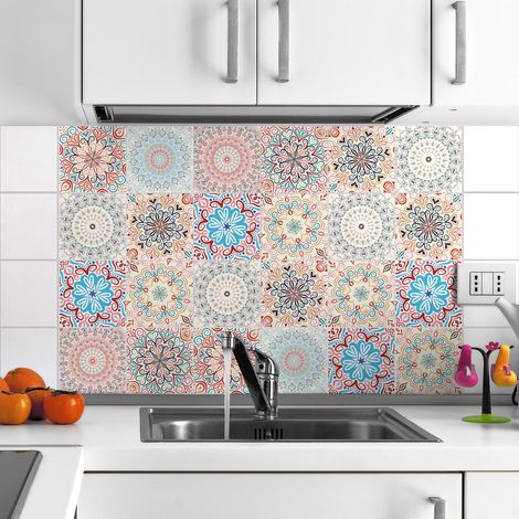 24 Adesivi Adesivi piastrellati Adesivo Adesivo Piastrelle - Piastrella a Mosaico Bagno e Cucina Piastrella Adesiva - Mandala - 10 x 10 cm - 24 Pezzi