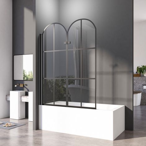 Badewannenaufsatz Schwarz 120x140cm(BxH) Duschwand für Badewanne Badewannenfaltwand 2-teilig Faltbar 6 mm ESG-GLAS Duschabtrennung Badewanne