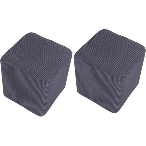 Pouf en velours, pouf rectangulaire extensible, pouf bas élastique, pour salon, housse seule, tabouret non inclus (gris) (1/4)