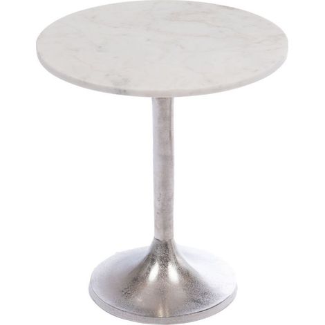 Amadeus - Bout de canapé rond en marbre blanc et aluminium Ø46 cm (1/4)