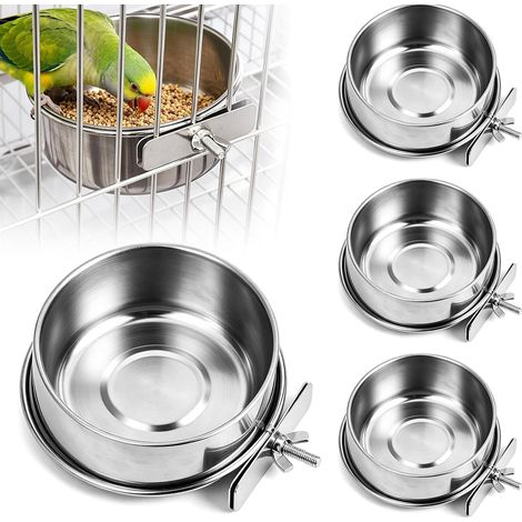 Lot de 4 gamelles à suspendre pour oiseaux avec support en acier inoxydable pour perroquets, perruches, cages à oiseaux, gamelles d'eau et de nourriture dans la mangeoire, 10 cm x 4,5 cm (1/5)