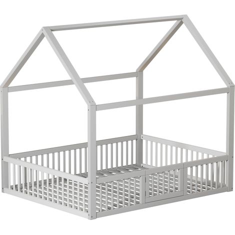 Cama cabina infantil 140 x 200 cm en pino y MDF con puerta, blanco (1/5)