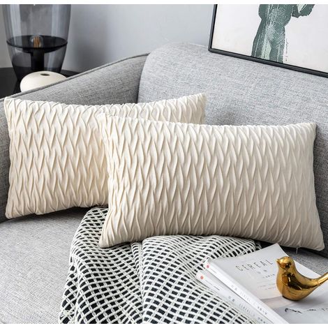 Housses Coussin en Velours 30x50cm pour Salon Canapé，Lot de 2 Housses Coussin Carrés de Motif uni Décoration Chambre,Blanc GROOFOO