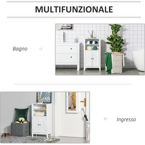 Armoire salle de bain blanc 50x30x93 cm, meuble rangement avec étagères réglables et placard 2 portes, bois. (1/5)