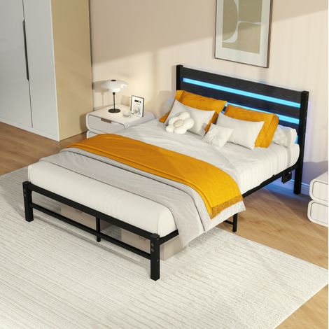 Plattformbett 140x200 cm Metall/MDF schwarz, LED USB, platzsparend, ohne Matratze – MEUBLIV (1/5)