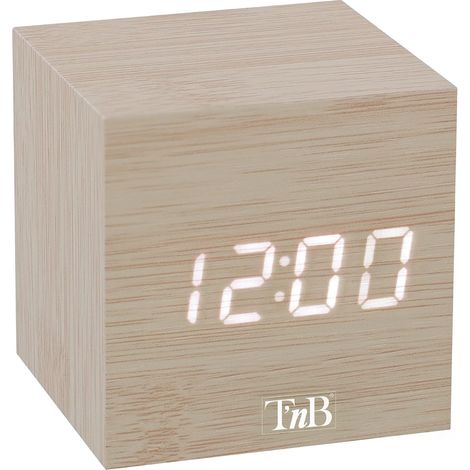 Réveil Numérique Cube, Alimentation Filaire sur Secteur, 3 Alarmes Programmables, Activation Tactile ou Vocale, Affichage Heure, Date, Température, Luminosité Réglable - Couleur Bois (1/5)