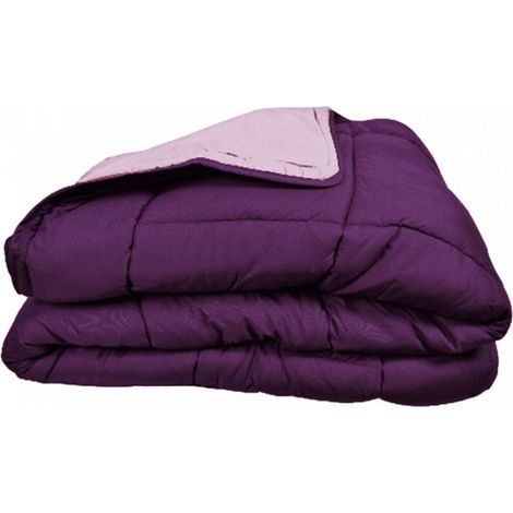 Couette chaude Bicolore Gamme Microfibre "Cocoon Non feu - Norme NF EN ISO 12952" toutes dimensions Toison d'or - Cocoon Prune Parme - 200 x 200 cm pour lit en 120 cm - Cocoon Prune Parme - (1/4)