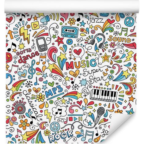 Papier peint à motifs musicaux colorés pour salon et chambre 50x1000 cm (1/5)