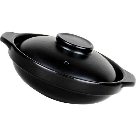 Cocotte en céramique noire compatible avec la cuisine japonaise, avec poignée (1/5)