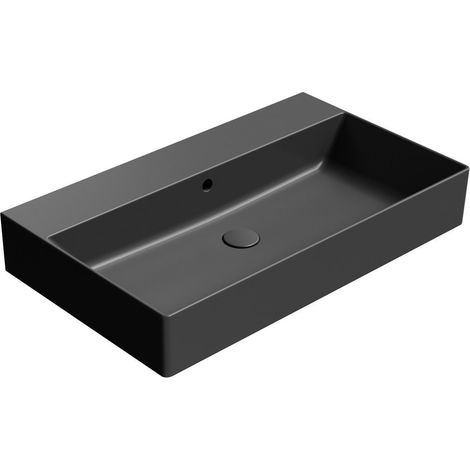 Lavabo en céramique KUBE X 80x47cm, sans trou pour robinetterie, noir mat (1/4)