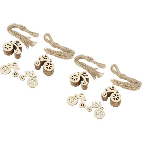 Porte-clés vélo miniature en bois brut écologique, pendentif artisanal DIY avec corde, décoration cartoon non finie pour loisirs créatifs (1/5)