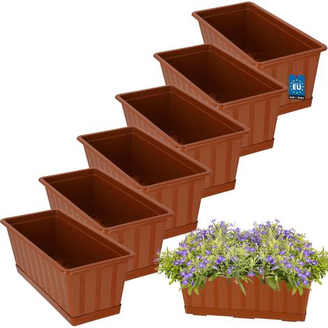 KOTARBAU® Lot de 6  Pot de Fleur Exterieur - Jardinières Exterieur - PVC - 40 x 18 x 14 cm - Terracotta - Jardinière Balcon - Rectangulaire - avec Soucoupe - Bac à Fleurs (1/5)