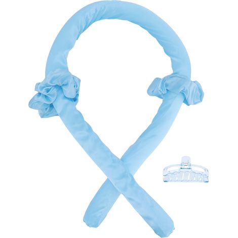 Brosse à friser sans chaleur Foam Roller, tige de bouclage froide avec pince à cheveux, bandeau bleu.