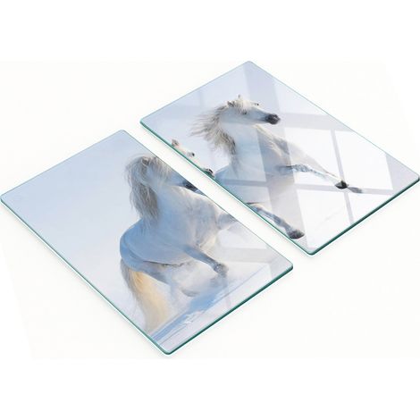 Tableros de vidrio elegantes y duraderos con impresi贸n de dos caballos de nieve, 2x30x52 cm.