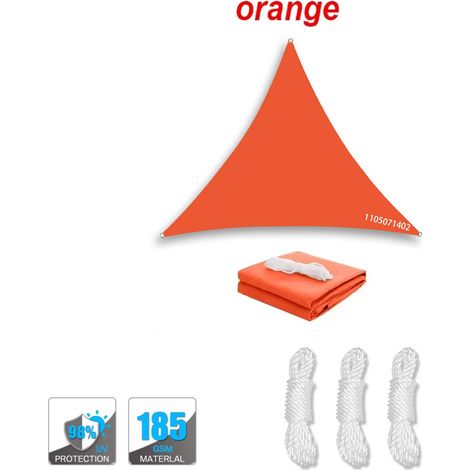 (Orange, 3x3x3m) Voile d'ombrage triangulaire imperméable, résistante à la pluie, adaptée aux balcons, patios et à une utilisation en extérieur. (1/4)
